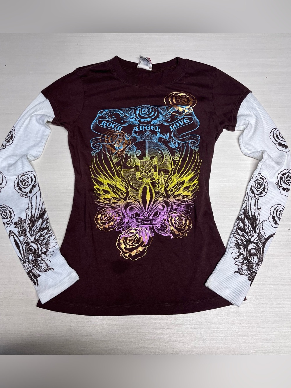 Big Flirt Vintage Y2K Fitted Long Sleeve Graphic Tatto Sleeve Tee med